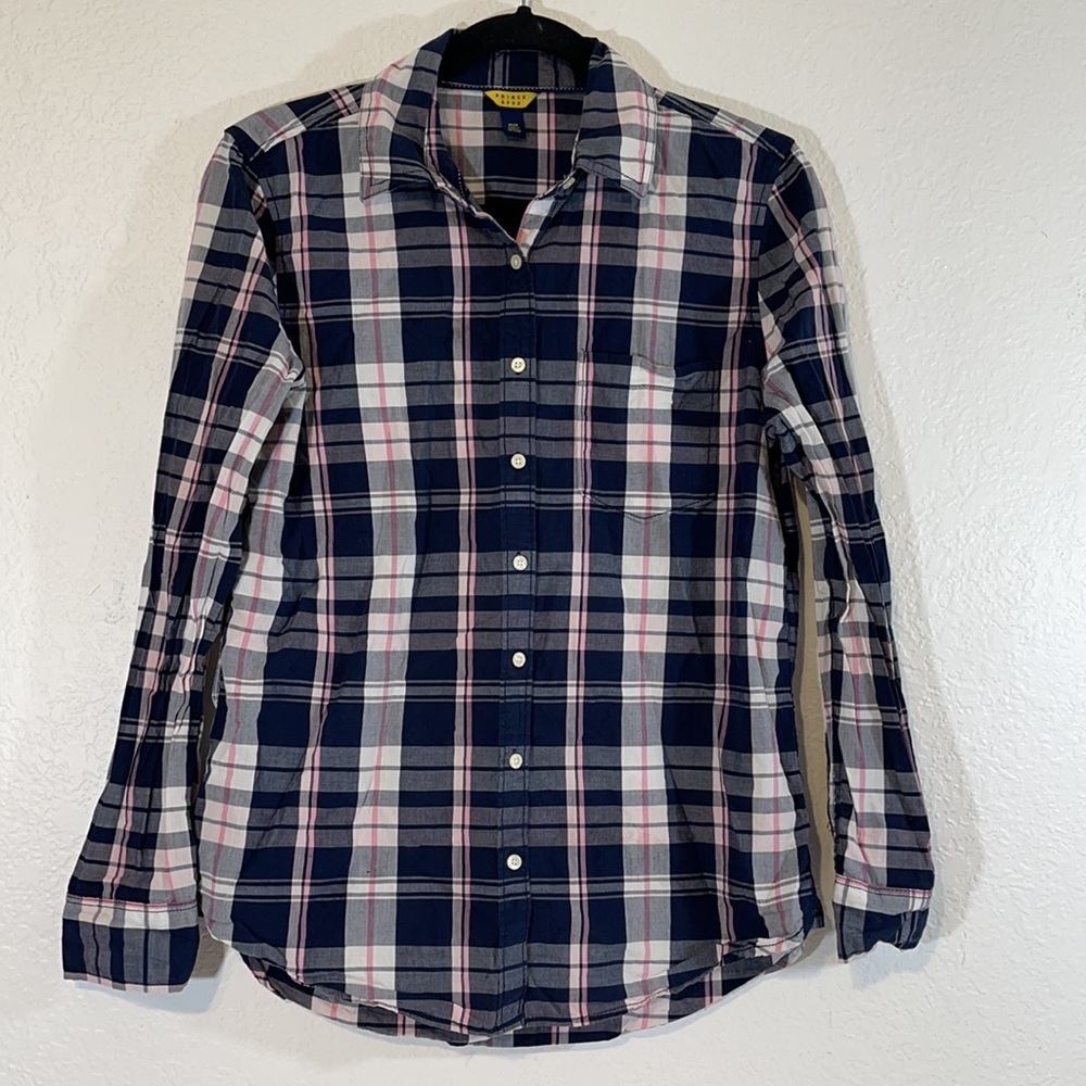 Prince & Fox Button Down Tee Long Sleeve Plaid M
